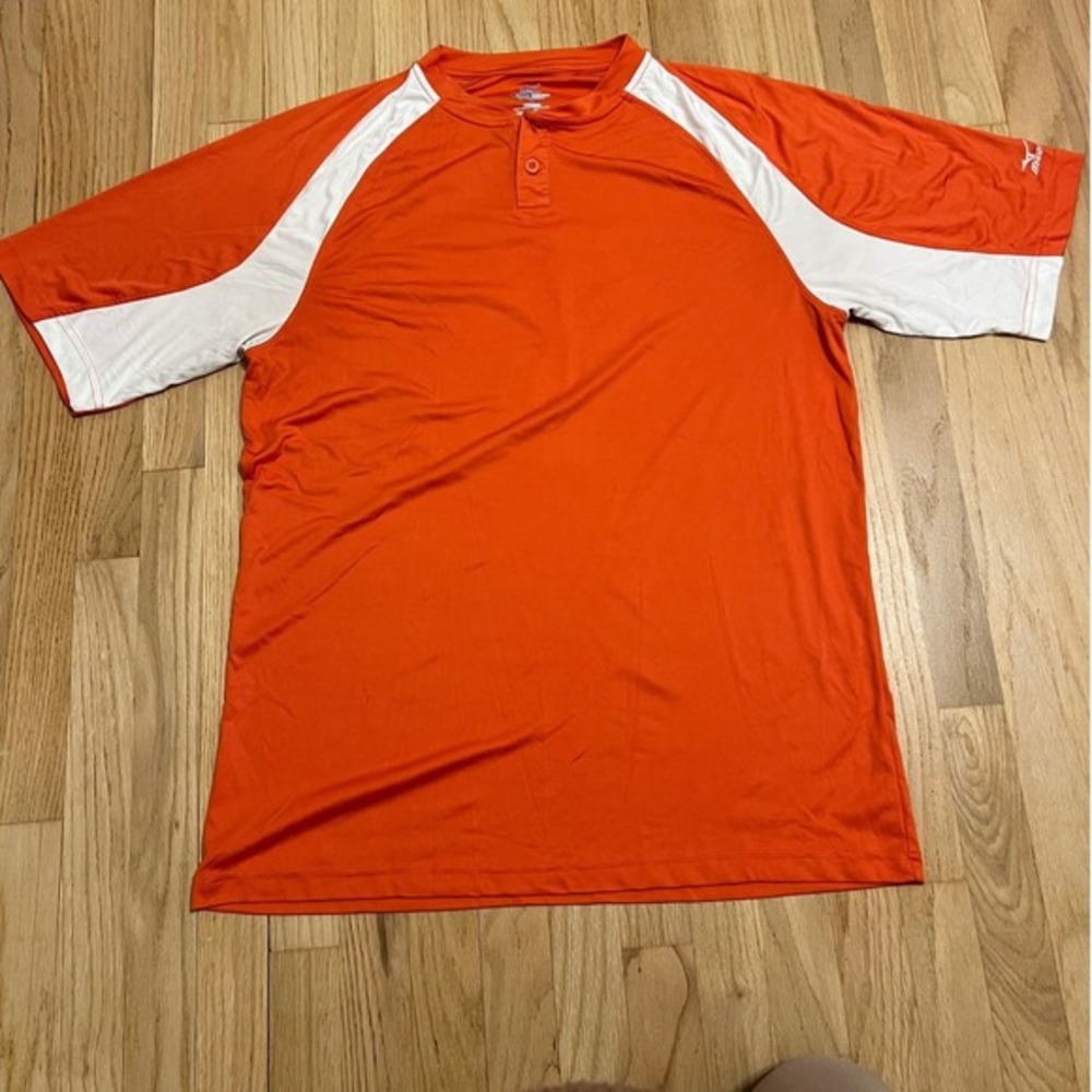 Mizuno DryLite Orange Baseball Mickey Mouse Graphic Polo Shirt XL *Small Stain*